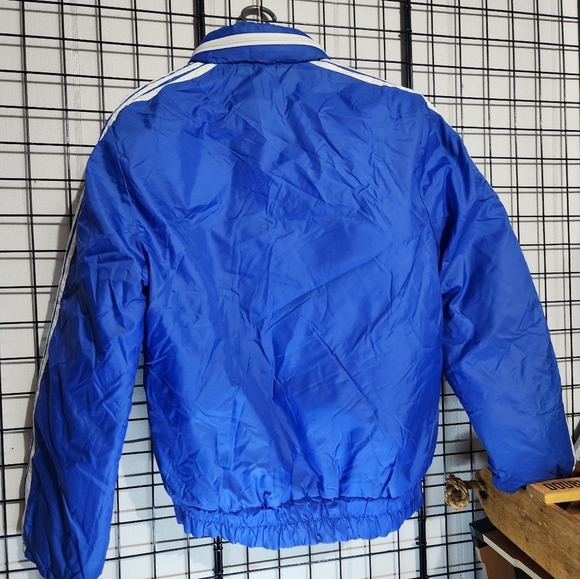 Vintage BLUE puffer Style Canadian JACKET With Hood Track Style - Picture 3 of 6